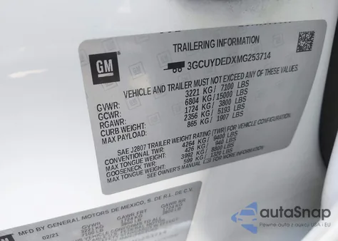 2021 Chevrolet Silverado 1500 4Wd Short Bed Lt z USA, uszkodzony, nr VIN 3GCUYDEDXMG253714